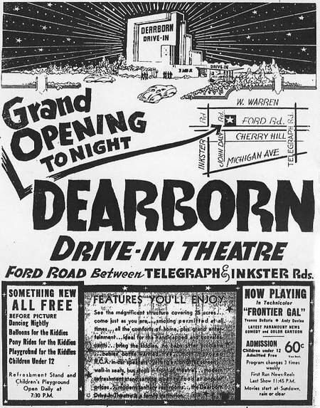 Dearborn Drive-In Theatre - Dearborn Grand Opening Ad 7-23-48
